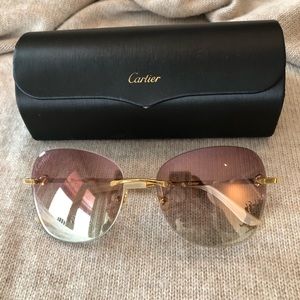 *SOLD* Cartier Eyewear Trinity Sunglasses, Gold with Rose Lenses